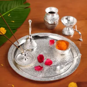 Embossed Silver Pooja Thali