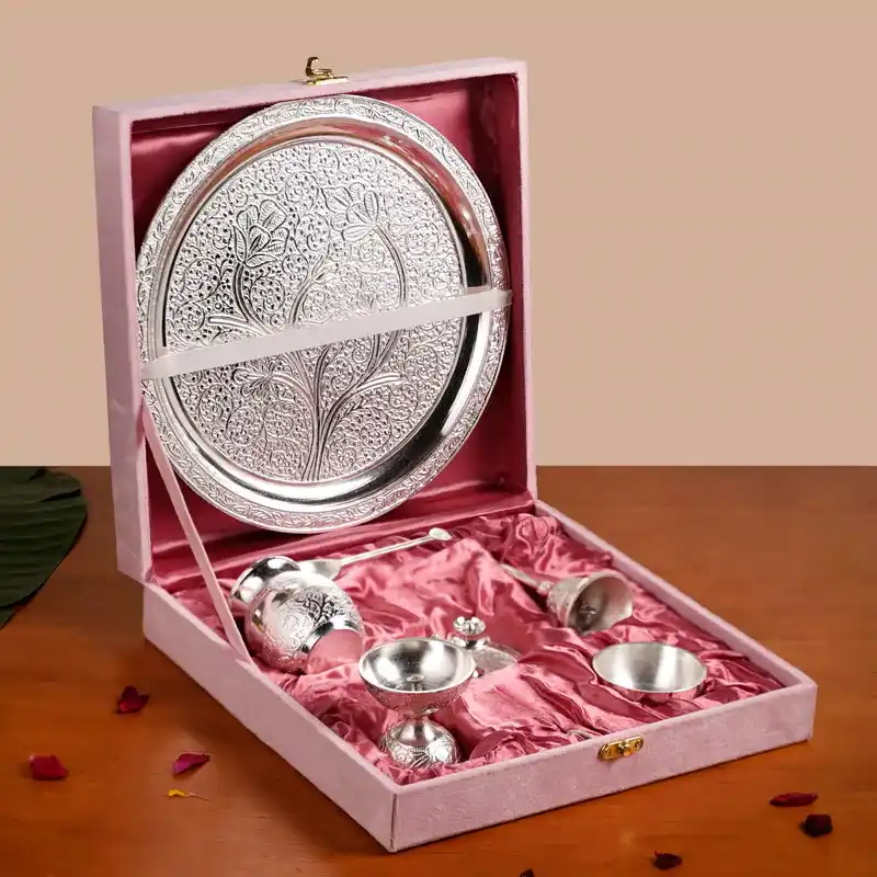 Embossed Silver Pooja Thali - Image 2