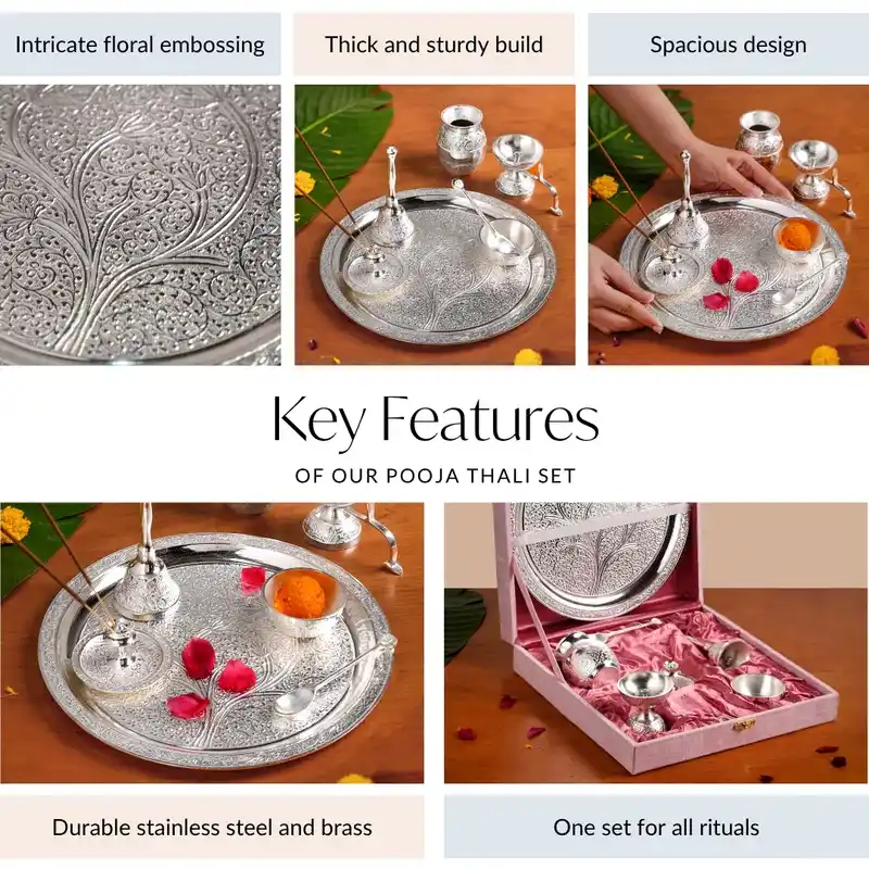 Embossed Silver Pooja Thali - Image 3
